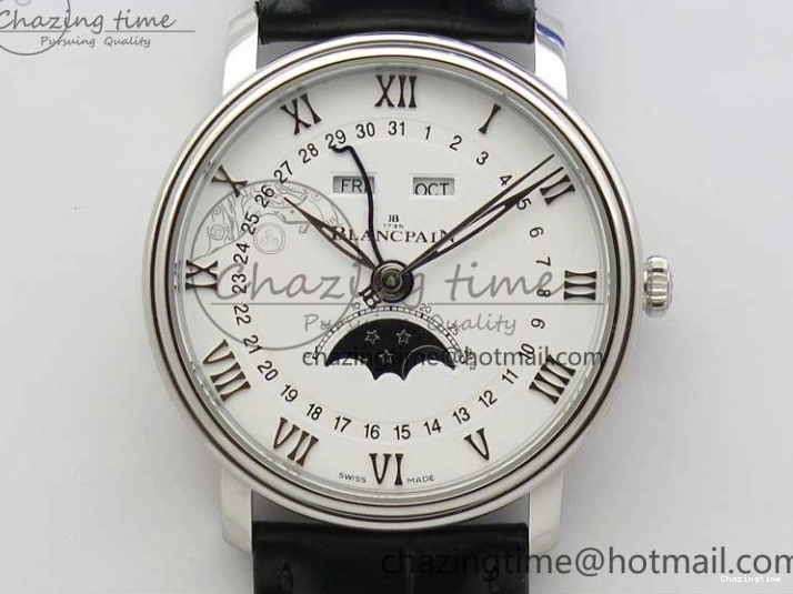 0128 MultiPurpose Villeret 6654 SS Complicated Function OMF 1:1 Best Edition White Dial on Black Leather Strap A6654 V 7901